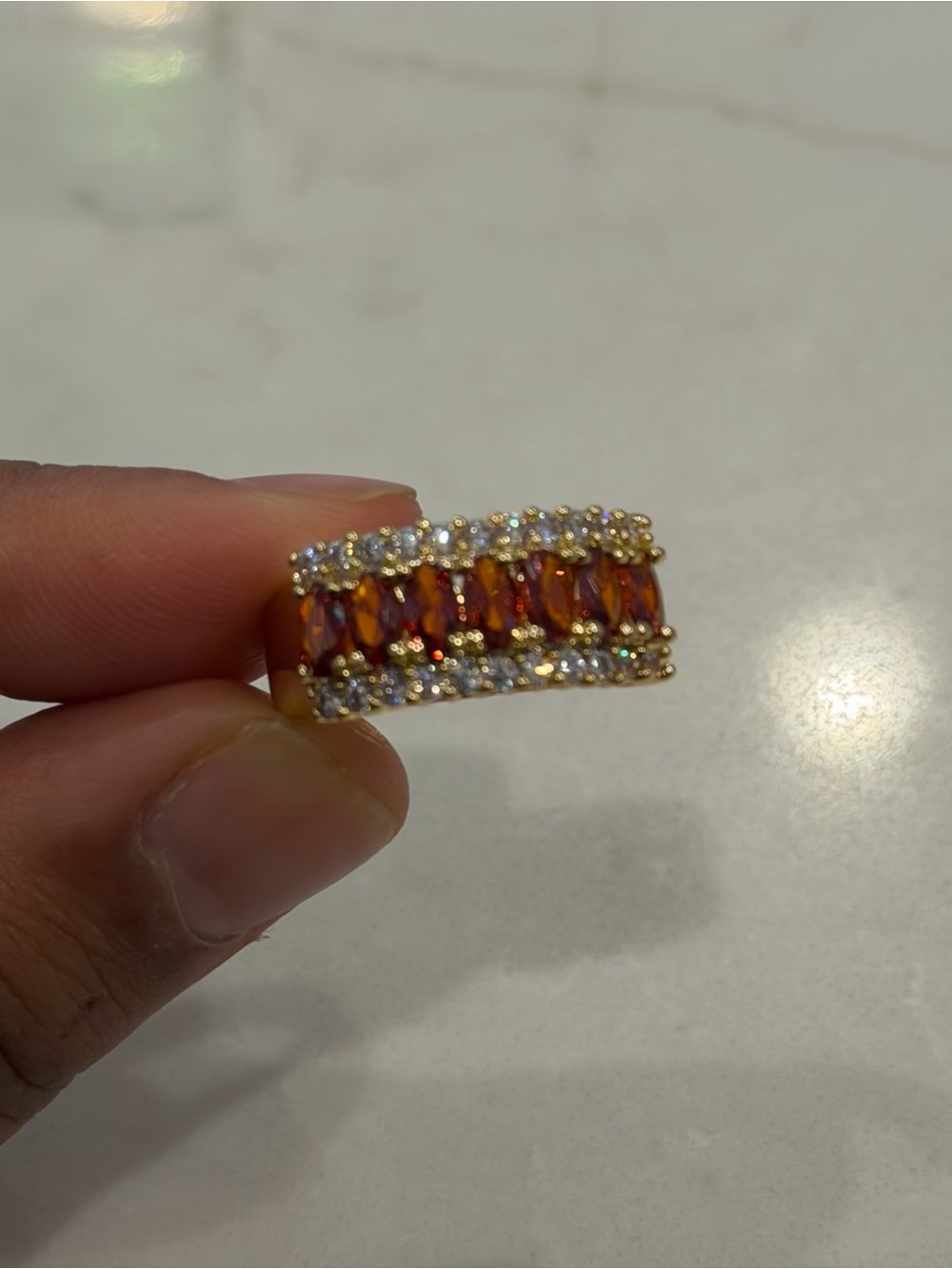 Gold Tone Orange Crystal Eternity Style Ring | Size 8 NWOT